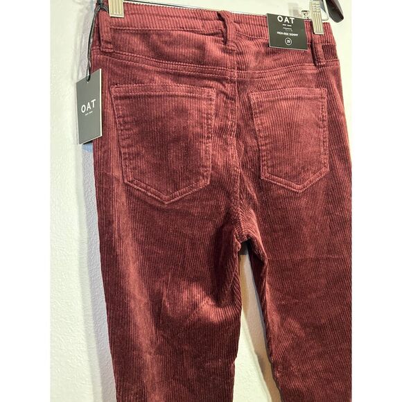 OAT High Rise Skinny Burgundy Corduroy Pants Stretch Fitted Fall Winter Size 25 - Picture 3 of 7
